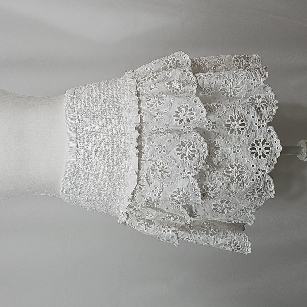 Michael Michael Kors Eyelet Cotton Lace Mini Skirt Smock White Tiered Ruffle XS - Picture 3 of 9